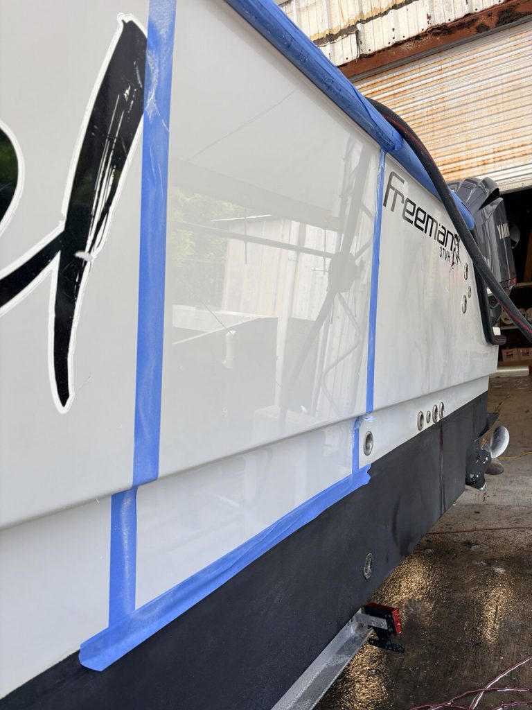 Freeman hull divided into sections during gelcoat correction